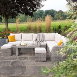 Primrose Living Luxury Rattan 8 Seater Modular Garden Furniture Sofa Set with Coffee Table & Footstools in Stone in Grey - thumbnail 2