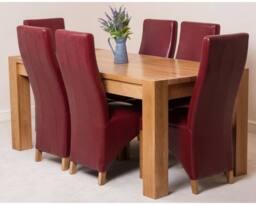 Thats Furniture Kuba 180 x 90 cm Chunky Oak Dining Table & 6 Lola Leather Chairs in Red - thumbnail 2
