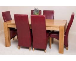 Thats Furniture Kuba 180 x 90 cm Chunky Oak Dining Table & 6 Lola Leather Chairs in Red - thumbnail 3