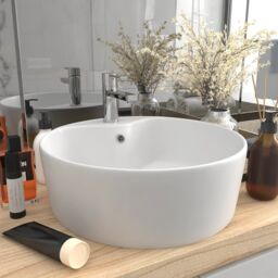 Berkfield Home Luxury Wash Basin with Overflow Matt White 36x13 cm Ceramic - thumbnail 1