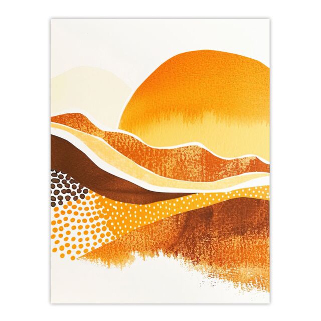 "Artery8 Abstract Mountains Sunset Amber Orange Landscape Wall Art Print in Mustard - Size: W24"" x H32""" - image 1