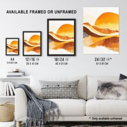 "Artery8 Abstract Mountains Sunset Amber Orange Landscape Wall Art Print in Mustard - Size: W24"" x H32""" - thumbnail 3