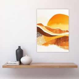 "Artery8 Abstract Mountains Sunset Amber Orange Landscape Wall Art Print in Mustard - Size: W24"" x H32""" - thumbnail 4