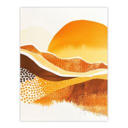 "Artery8 Abstract Mountains Sunset Amber Orange Landscape Wall Art Print in Mustard - Size: W24"" x H32""" - thumbnail 1
