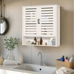 VOGREX White Bamboo 2-Door Over-Toilet Wall Mount Bathroom Storage Cabinet - thumbnail 3