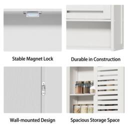 VOGREX White Bamboo 2-Door Over-Toilet Wall Mount Bathroom Storage Cabinet - thumbnail 4