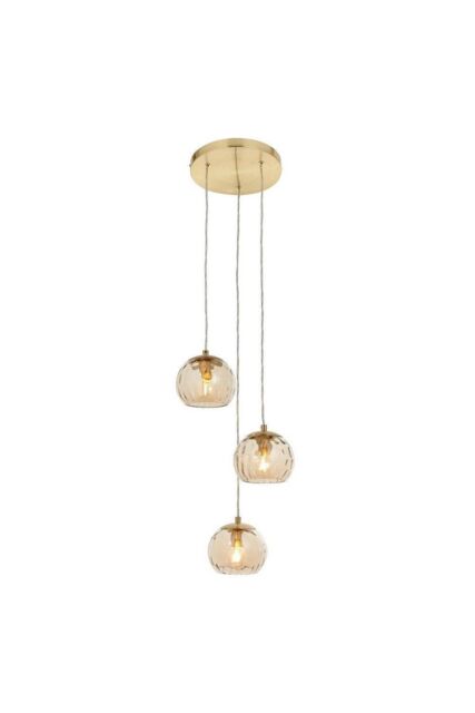 Netlighting Dimple Modern Cluster 3 Light Pendant Brushed Brass Champagne Glass Shade in Gold - image 1