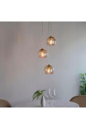 Netlighting Dimple Modern Cluster 3 Light Pendant Brushed Brass Champagne Glass Shade in Gold - thumbnail 2