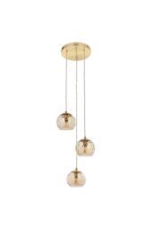 Netlighting Dimple Modern Cluster 3 Light Pendant Brushed Brass Champagne Glass Shade in Gold - thumbnail 6