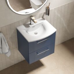 Balterley Wall Hung 2 Drawers Vanity Unit - Curved Basin 500mm, Satin Blue - thumbnail 3