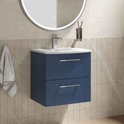 Balterley Wall Hung 2 Drawers Vanity Unit - Curved Basin 500mm, Satin Blue - thumbnail 4