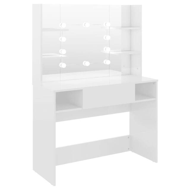 Berkfield Home Makeup Table with LED Lights 100x40x135 cm MDF Shining White - Size: 100 x 40 x 135 cm - image 1
