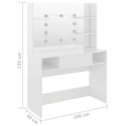 Berkfield Home Makeup Table with LED Lights 100x40x135 cm MDF Shining White - Size: 100 x 40 x 135 cm - thumbnail 6