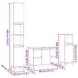 Berkfield Home 3 Piece Bathroom Furniture Set Sonoma Oak Engineered Wood in Brown - thumbnail 8