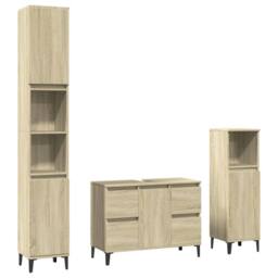Berkfield Home 3 Piece Bathroom Furniture Set Sonoma Oak Engineered Wood in Brown - thumbnail 1