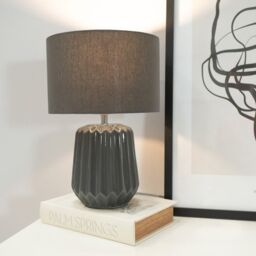 ValueLights Zak Pair Pleated Textured Ceramic Table Lamps with Fabric Shades & LED Bulbs in Grey - thumbnail 1