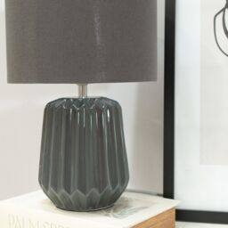 ValueLights Zak Pair Pleated Textured Ceramic Table Lamps with Fabric Shades & LED Bulbs in Grey - thumbnail 4