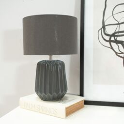 ValueLights Zak Pair Pleated Textured Ceramic Table Lamps with Fabric Shades & LED Bulbs in Grey - thumbnail 3