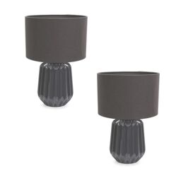 ValueLights Zak Pair Pleated Textured Ceramic Table Lamps with Fabric Shades & LED Bulbs in Grey - thumbnail 2