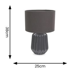 ValueLights Zak Pair Pleated Textured Ceramic Table Lamps with Fabric Shades & LED Bulbs in Grey - thumbnail 5