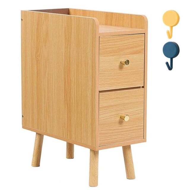 KORVIXA Slim Wood Bedside Table Narrow Cabinet w/ Drawers & High Legs in Natural - image 1