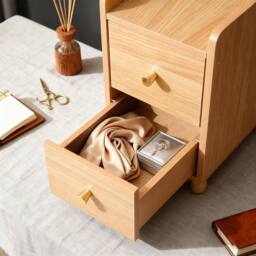 KORVIXA Slim Wood Bedside Table Narrow Cabinet w/ Drawers & High Legs in Natural - thumbnail 6