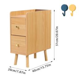 KORVIXA Slim Wood Bedside Table Narrow Cabinet w/ Drawers & High Legs in Natural - thumbnail 2