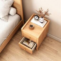 KORVIXA Slim Wood Bedside Table Narrow Cabinet w/ Drawers & High Legs in Natural - thumbnail 5