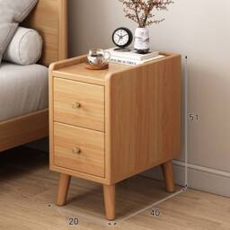 KORVIXA Slim Wood Bedside Table Narrow Cabinet w/ Drawers & High Legs in Natural - thumbnail 3