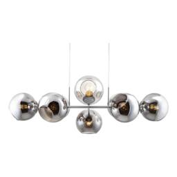 Netlighting Pilar Bar Pendant Ceiling Light Nickel Matt Smoke Glass Shade 8x E27 in Grey