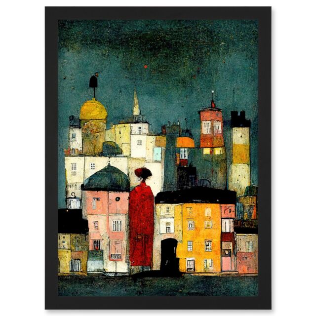 Artery8 Onlooker Quirky Colourful Street Scene Artwork Framed Wall Art Print A4 in Black - image 1