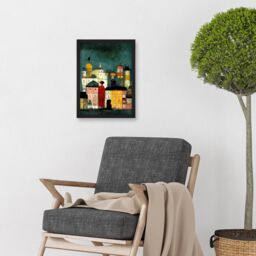 Artery8 Onlooker Quirky Colourful Street Scene Artwork Framed Wall Art Print A4 in Black - thumbnail 2