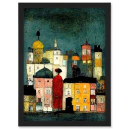 Artery8 Onlooker Quirky Colourful Street Scene Artwork Framed Wall Art Print A4 in Black - thumbnail 1