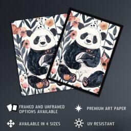 "Artery8 Cute Panda Bear in Flower Garden Bright Simple Wall Art Print in Pink - Size: W24"" x H32""" - thumbnail 2