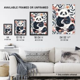 "Artery8 Cute Panda Bear in Flower Garden Bright Simple Wall Art Print in Pink - Size: W24"" x H32""" - thumbnail 3