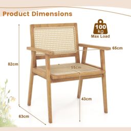 Costway Outdoor Wood Chair Teak Wood Armchair w/ Rattan Seat & Back Modern Dining Chair in Natural - thumbnail 6
