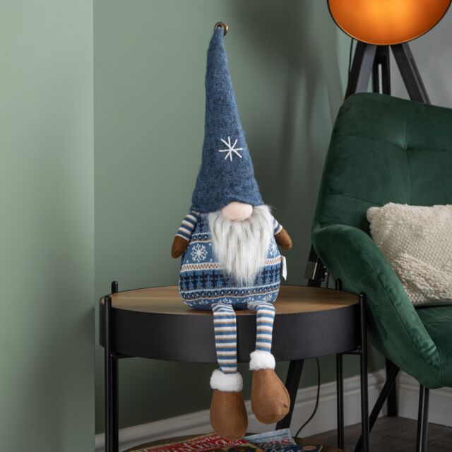 Samuel Alexander 48cm Tall Christmas Gnome Gonk Nordic Decoration Blue Body Hat Bell Dangly Legs - image 1