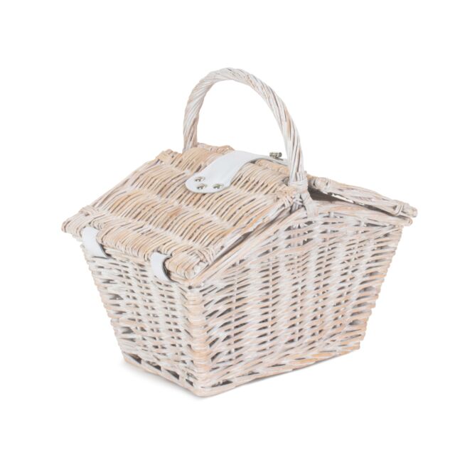Red Hamper Wicker Small White Elegant Picnic Basket - image 1