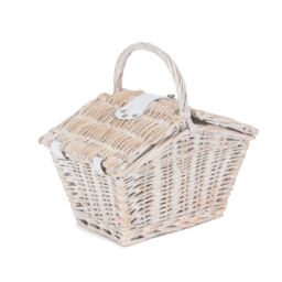 Red Hamper Wicker Small White Elegant Picnic Basket - thumbnail 1
