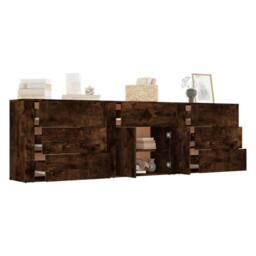 Berkfield Home Sideboards 3 pcs Smoked Oak Engineered Wood in Brown - thumbnail 4