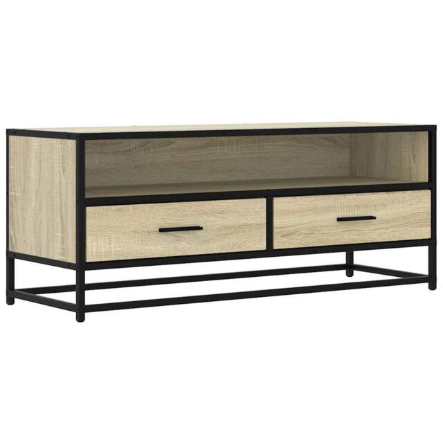 Berkfield Home TV Cabinet Sonoma Oak 100x34.5x40 cm Engineered Wood & Metal in Light Oak - image 1
