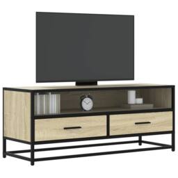 Berkfield Home TV Cabinet Sonoma Oak 100x34.5x40 cm Engineered Wood & Metal in Light Oak - thumbnail 2