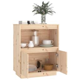 Berkfield Home Sideboard 60x34x75 cm Solid Wood Pine in Light Beige - Size: 60 x 34 x 75 cm - thumbnail 4
