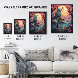 Artery8 Wall Art Print Owl Yokai Concept Art Painting Mythical Folklore Creature Standing Before Warrior in a Cherry Blossom Forest Landscape at - thumbnail 3