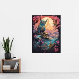 Artery8 Wall Art Print Owl Yokai Concept Art Painting Mythical Folklore Creature Standing Before Warrior in a Cherry Blossom Forest Landscape at - thumbnail 4