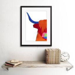 "Wee Blue Coo Bright Highland Scottish Cow Bull Coo Colourful 12x16"" Framed Art - Size: W12"" x H16""" - thumbnail 2