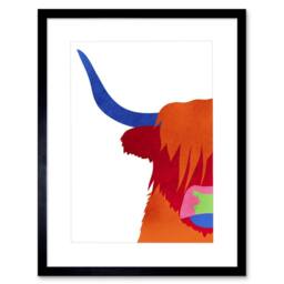 "Wee Blue Coo Bright Highland Scottish Cow Bull Coo Colourful 12x16"" Framed Art - Size: W12"" x H16""" - thumbnail 1