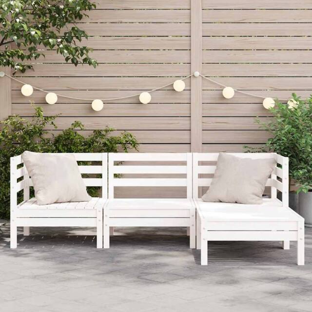 Berkfield Home Garden Sofa 3-Seater with Footstool White Solid Wood Pine - image 1