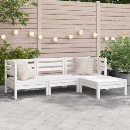 Berkfield Home Garden Sofa 3-Seater with Footstool White Solid Wood Pine - thumbnail 2
