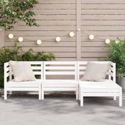 Berkfield Home Garden Sofa 3-Seater with Footstool White Solid Wood Pine - thumbnail 1